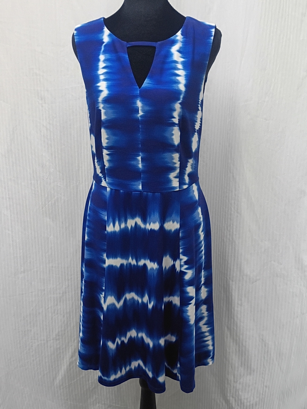 Connected Apparel Blue and White Tie-Dye Fit & Flare Dress 10